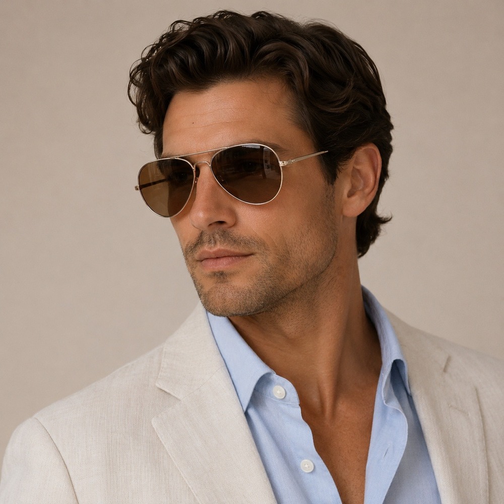 ROKA Rio Polarized Aviator Sunglasses Gold Alloy Brown Lens Case Unisex Fit